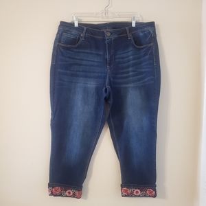 Terra & Sky High Rise Embroidered Crop Jeans